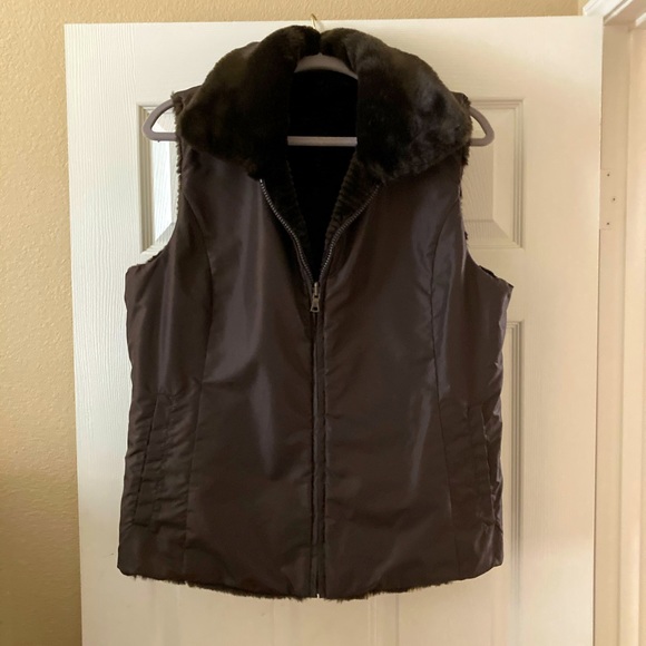 Liz Claiborne Brown Reversible Faux Fur Vest - Brown - Picture 2 of 9